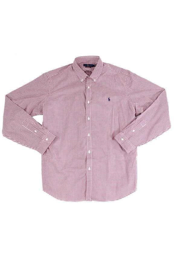 Mens Shirt Gingham Classic Fit Button-Down Red XS