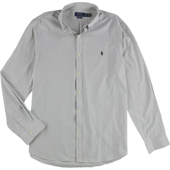 Ralph Lauren Mens Slim Fit Button Down Dress Shirt, Grey, XX-Large