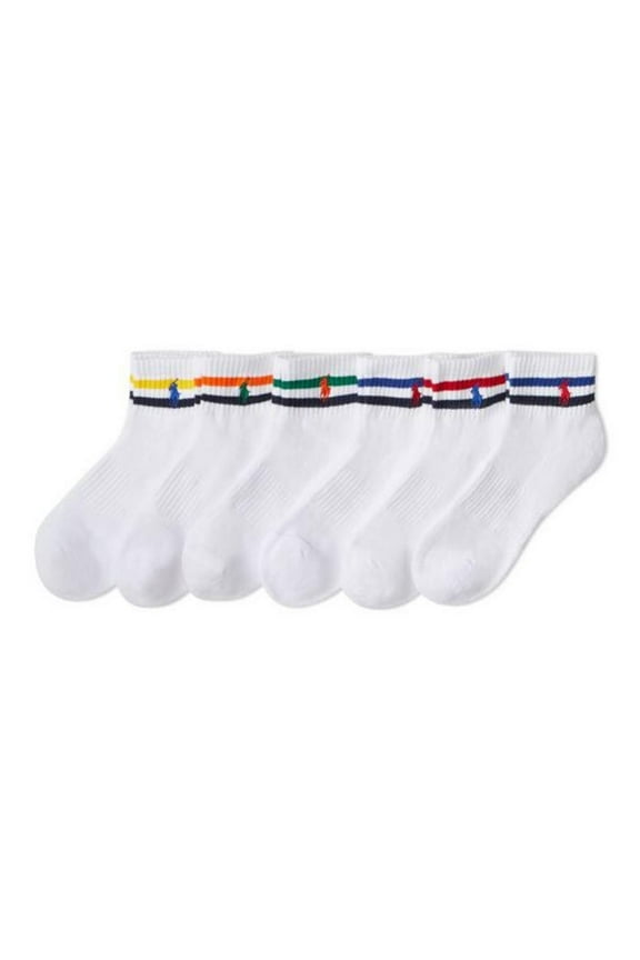 Mens Socks Vintage Stripe Quarter Sock - 6 Pack - with Embroidered Polo Pony