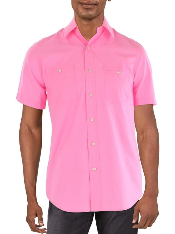 Mens Solid Cotton Button-Down Shirt