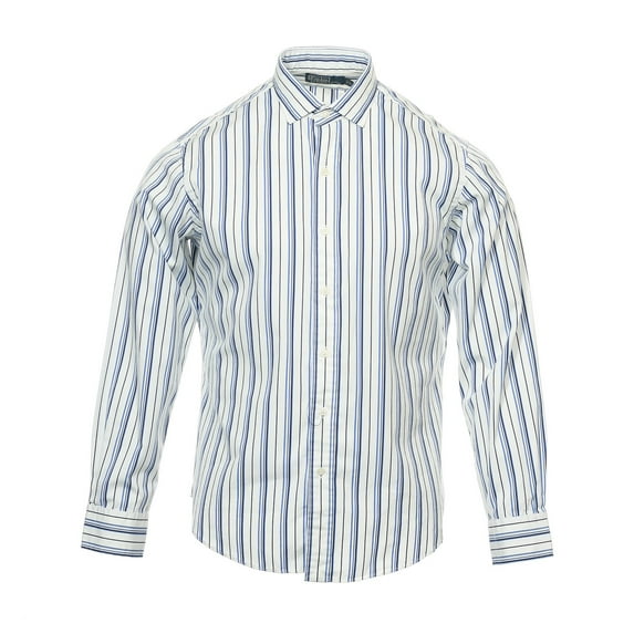 Polo Ralph Lauren Mens Striped 100% Cotton Button Down Shirt (Large, White/Blue)
