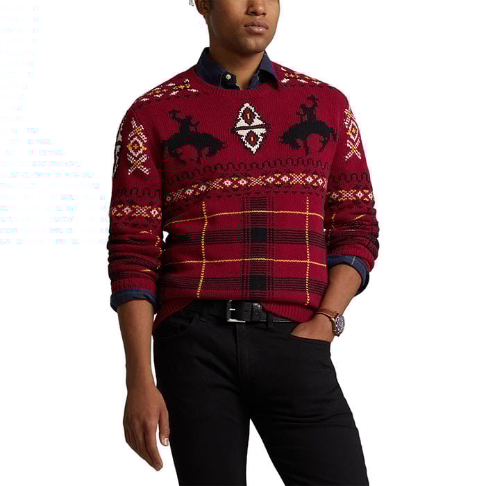 Polo Ralph Lauren Mens Western Inspired Fair Isle Sweater Medium Red Combo Wool Walmart