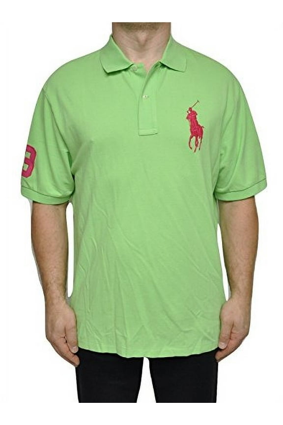 Mesh Cotton Polo Big Pony Shirt T-Shirt Top, Green, 1XB