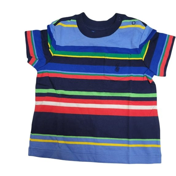 Polo Ralph Lauren NAVY MULTI Boy's Striped Cotton Pocket T-Shirt, US 9 Months