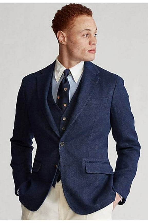 NAVY Polo Soft Herringbone Sport Coat, US 38R