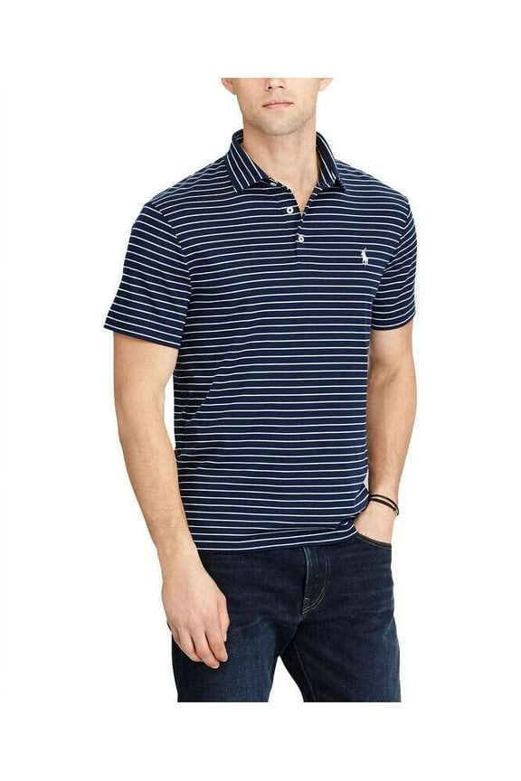 NAVY STRIPE Men's Striped Polo Neck Collar Shirt, US 2X-Large