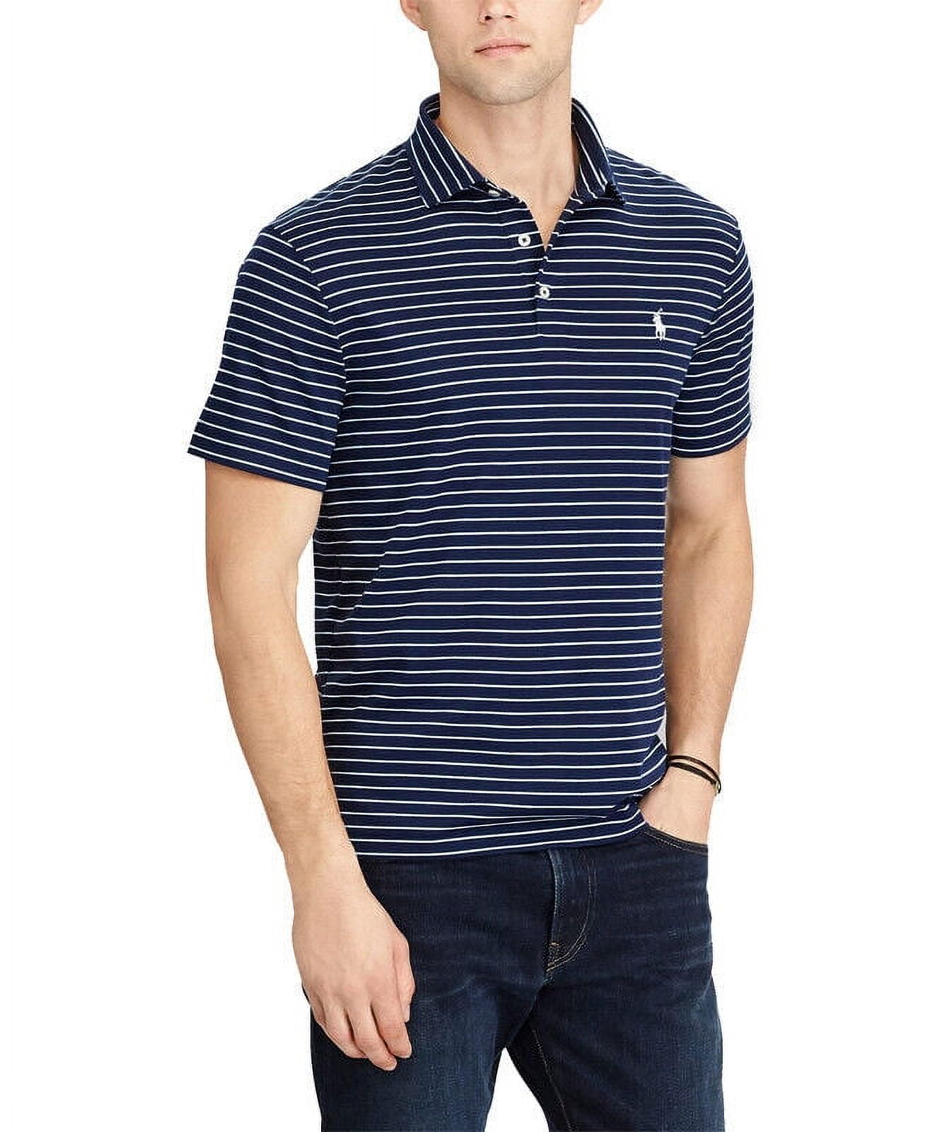 Polo Ralph Lauren NAVY STRIPE Men's Striped Polo Neck Collar Shirt, US Large