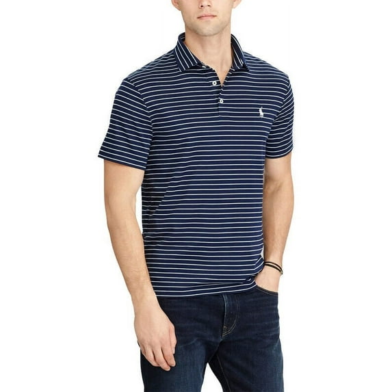 Polo Ralph Lauren NAVY STRIPE Men's Striped Polo Neck Collar Shirt, US Large