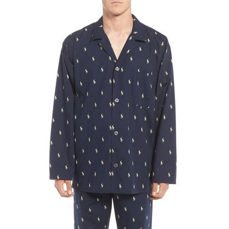 Polo Ralph Lauren NAVY/WHITE All Over Polo Player Pajama Shirt, US Large 