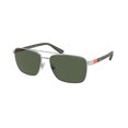 thumbnail image 1 of Polo Ralph Lauren PH 3137 Metal Unisex Rectangle Polarized Sunglasses Shiny Silver 59mm Adult, 1 of 3