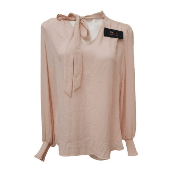 Polo Ralph Lauren PINK MACAROON Women's Tie Neck Blouse, US X-Large