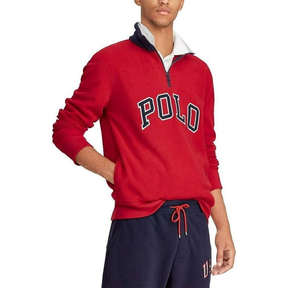Polo Ralph Lauren Polar Fleece 1/2 Zip Logo Graphic Pullover, Red - Small