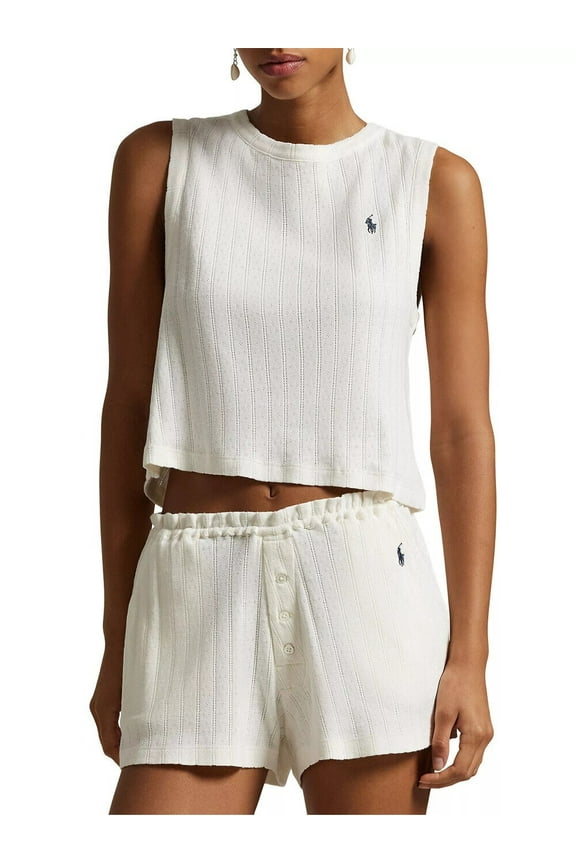 Polo Pointelle Cami Short Pajamas - 4P0232 - R2109 (Large, Egret)
