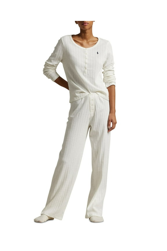 Polo Pointelle Henley Pajamas - 4P0235 - R2109 (Large, Egret)