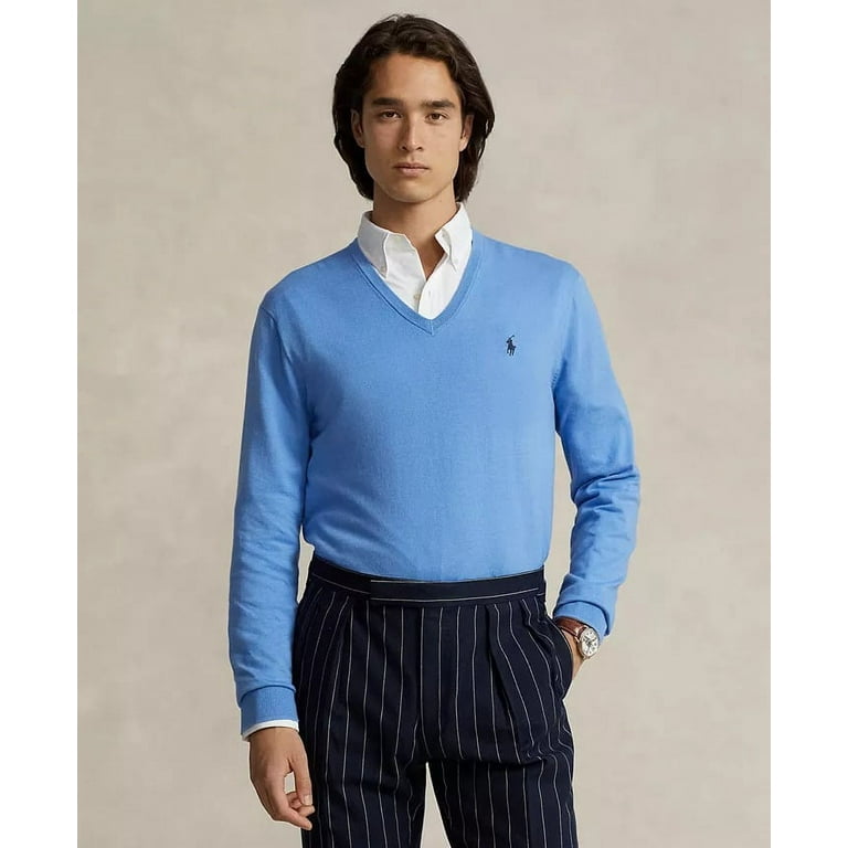 Polo Ralph Lauren SUMMER BLUE Men's Cotton V-Neck Sweater