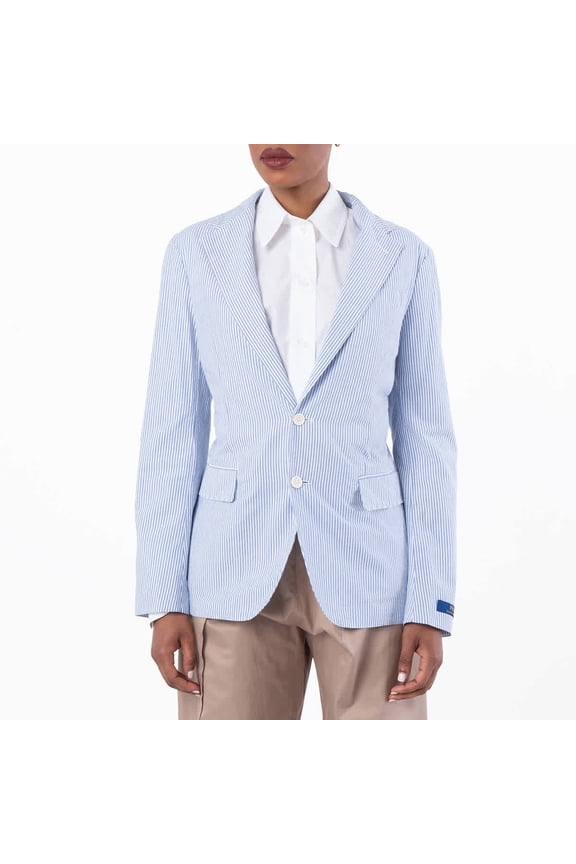 Seersucker Tailored Blazer, Size Large
