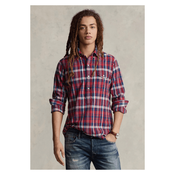 Polo Ralph Lauren Shirt Men's Multi Cotton Plaid Classic Fit Button Down MXX167 (Red,Regular,L)