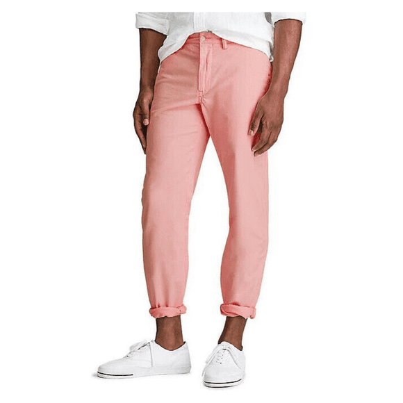 Straight-Fit Flat-Front Stretch Chino Pants, Pink, 32X30
