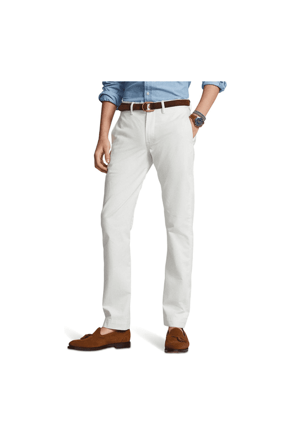 Straight-Fit Flat-Front Stretch Twill Chino Pants, White,36/32