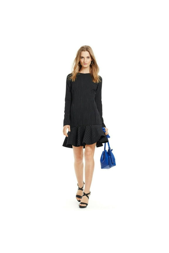 Polo Ralph Lauren Stretch Wool Crepe Ruffle Hem Dress, Black, 10