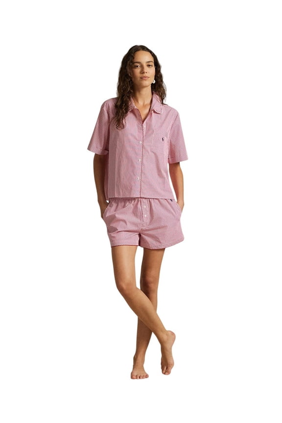 Striped Cotton Shirt & Short Pajama Set - 4P0556 (College Pink Stripe, M)