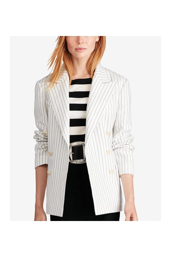 Striped Double Breasted Blazer Cream Black 4