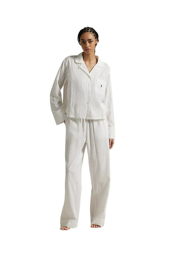 Striped Poplin Shirt & Pant PJ Set - 4P0516 - R21929 (Medium, White Cloud)