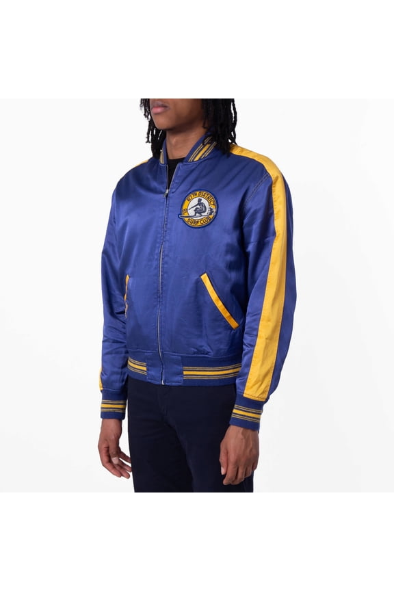 Surf Theme Letterman Lined Bomber Jacket, Size Small