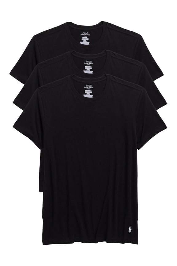 T-Shirt Mens Polo Crew-Neck 3 Pack Slim Fit Stretch Shirts Black Large