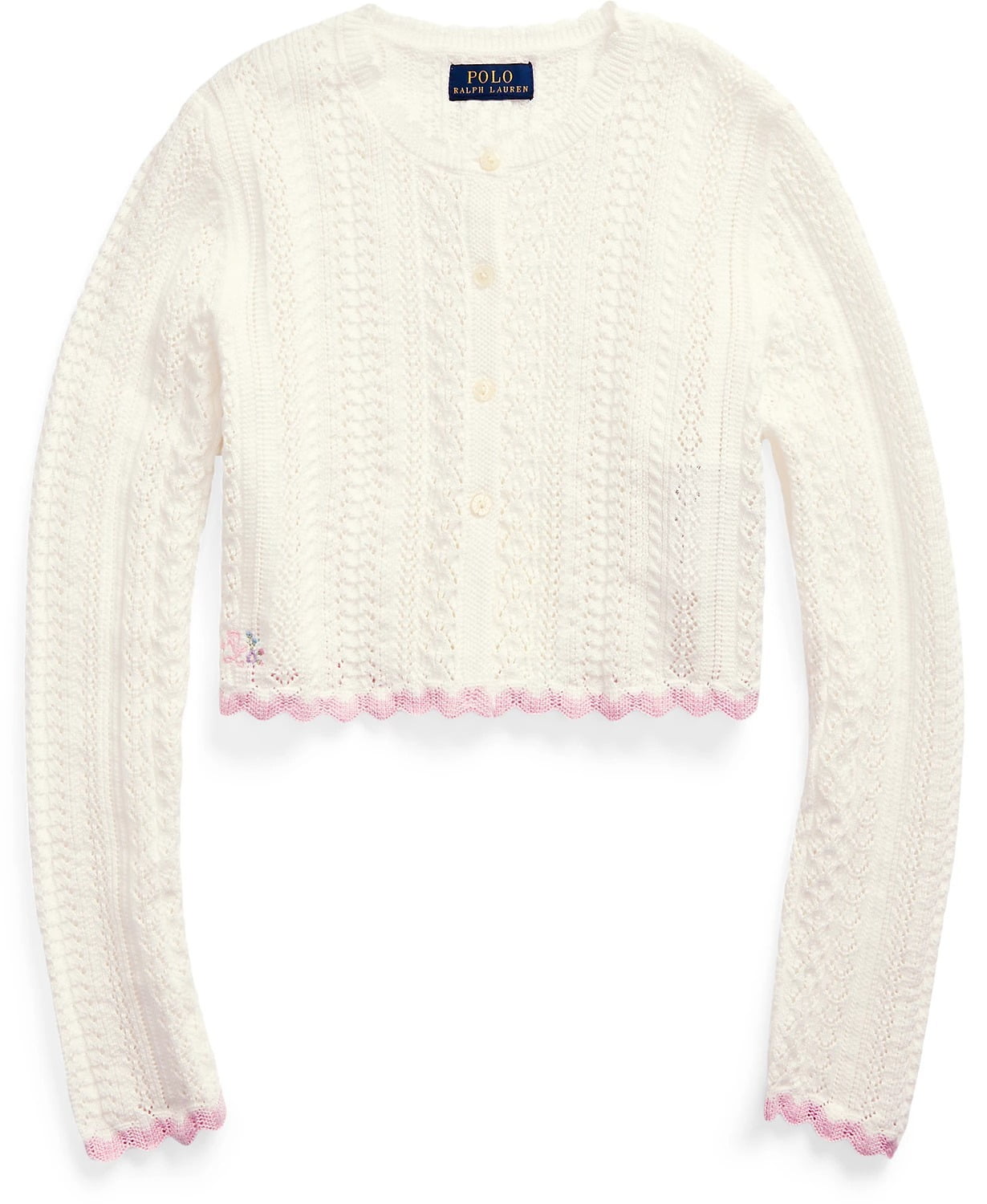 Polo Ralph Lauren TROPHY CREAM Big Girls Cropped Cotton Cardigan, US 3/3T