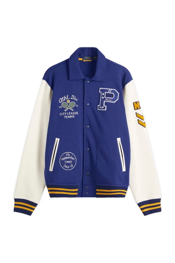 Tennis Club Motif Embroidered Varsity Jacket, Size Large