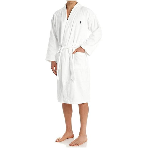 Polo Ralph Lauren Shawl Robe Mens S-M White Cotton Long Sleeve Tie Waist ERK1026
