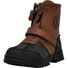 POLO RALPH LAUREN Footwear 10.5 D Black Leather Oslo Lace Up Boots with Wedge Heel Buckle Accent Walmart