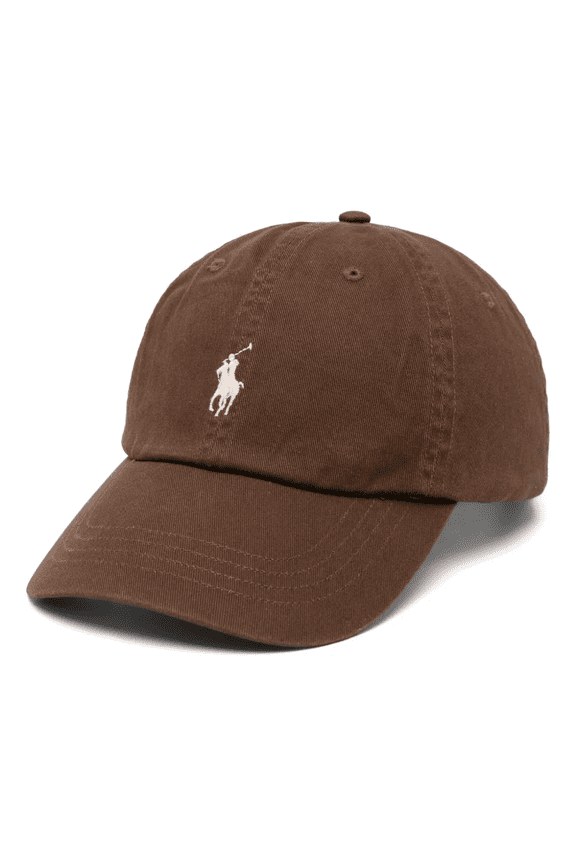 Unisex Classic Chino Baseball Cap, Dark Brown with Beige Pony Logo, Adjustable Strap, One Size