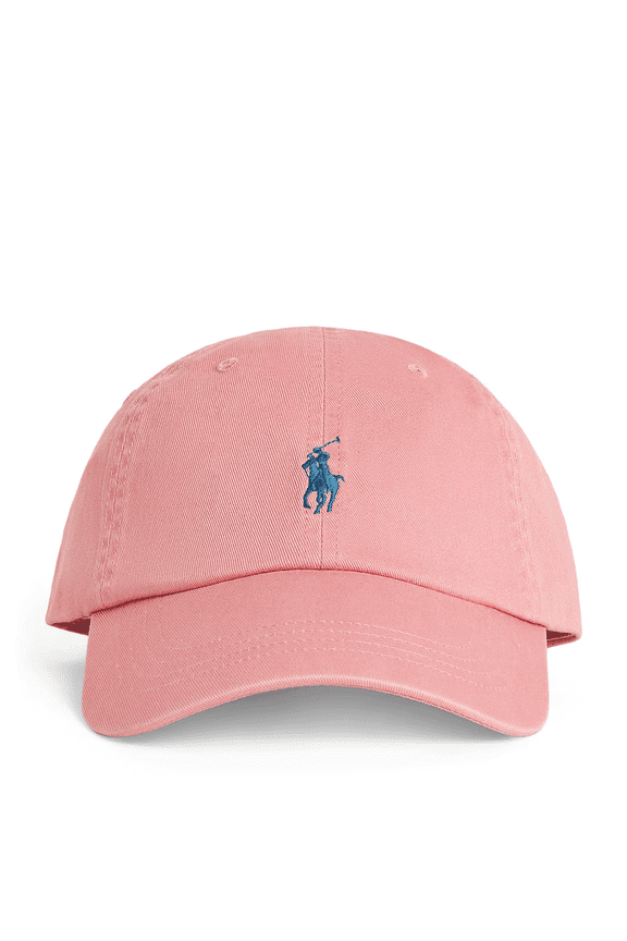 Unisex Classic Chino Baseball Cap, Dusty Pink with Navy Pony Logo, Adjustable Strap, One Size