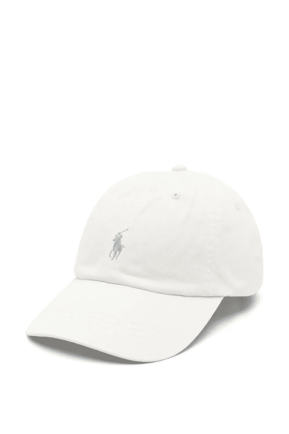 Unisex Classic Chino Baseball Cap, Off White with Light Blue Pony Logo, Adjustable Strap, One Size
