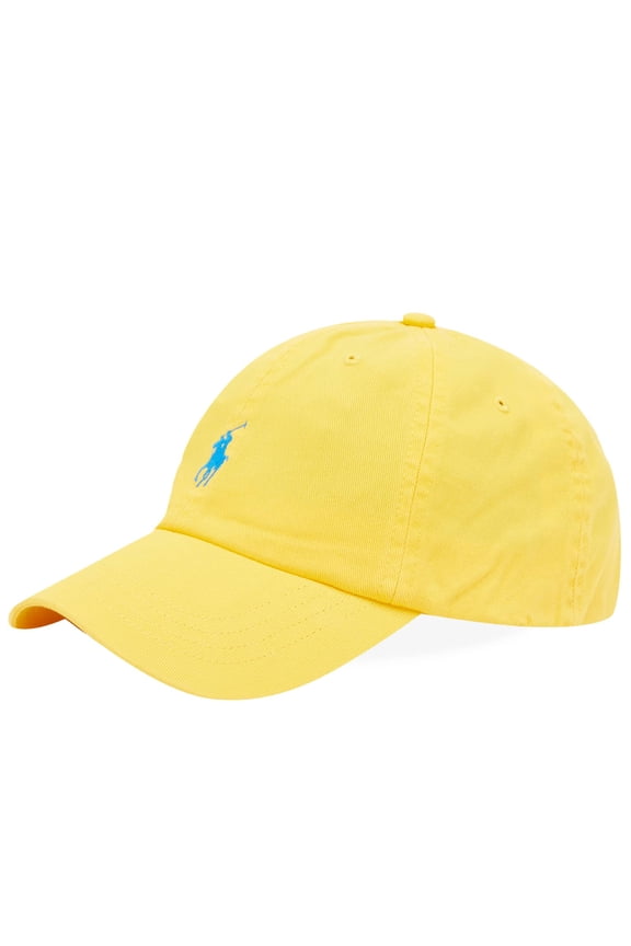 Unisex Classic Chino Baseball Cap, Yellow with Blue Pony Logo, Adjustable Strap, One Size