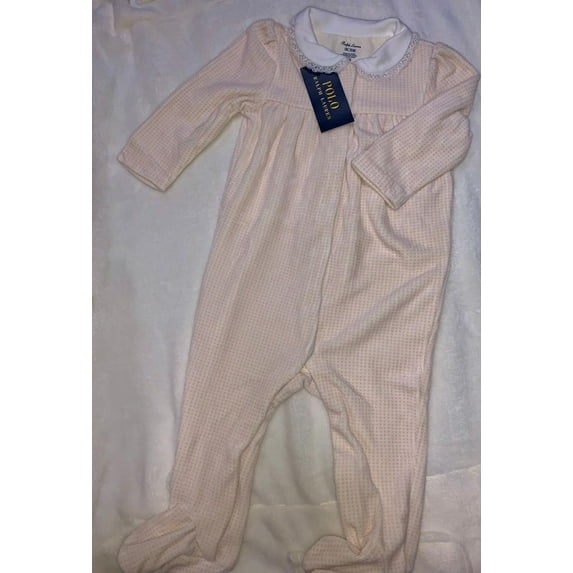 Polo Ralph Lauren WHITE Girl Ruffle Neck Onesie, US 9M