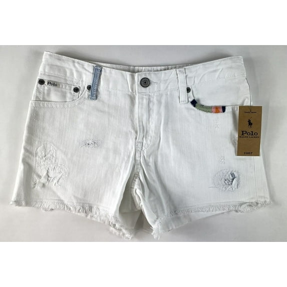 Polo Ralph Lauren WHITE Girl's Denim Shorts, US 14