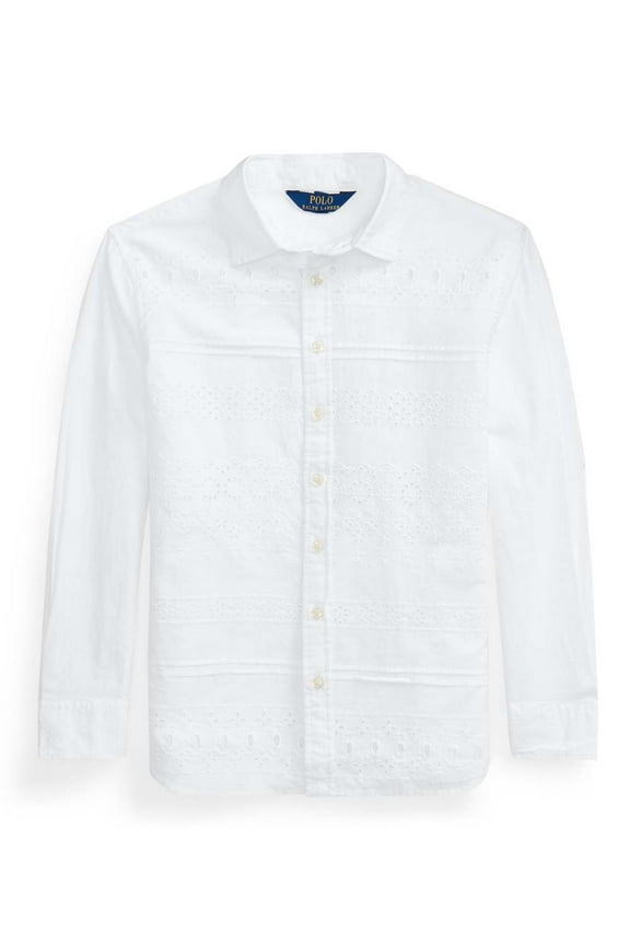 WHITE Girl's Eyelet Cotton Broadcloth Tunic, US 4T