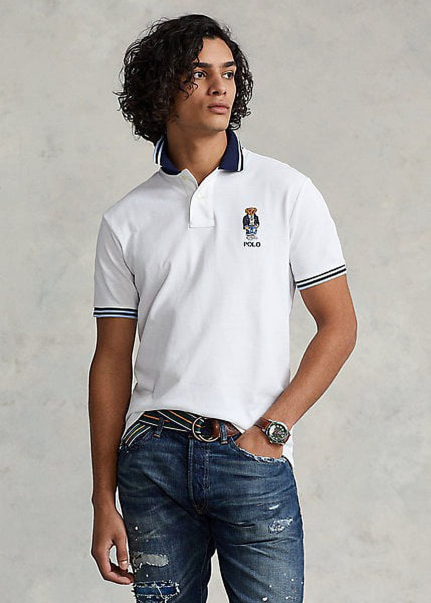 Polo Ralph Lauren WHITE HERITAGE BEAR Men's Classic Fit Polo Shirt, US Small