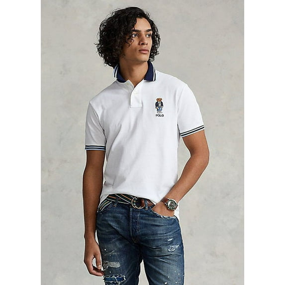 Polo Ralph Lauren WHITE HERITAGE BEAR Men's Classic Fit Polo Shirt, US Small