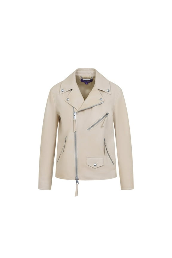 Asymmetrical Front Zipper Leather Biker Jacket (Women's)