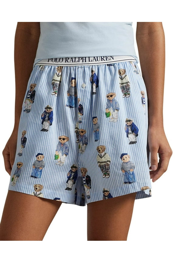 Women's Bear Striped Cotton Boxer - 4P0119 - R2809 (Large, Oxford Blue)