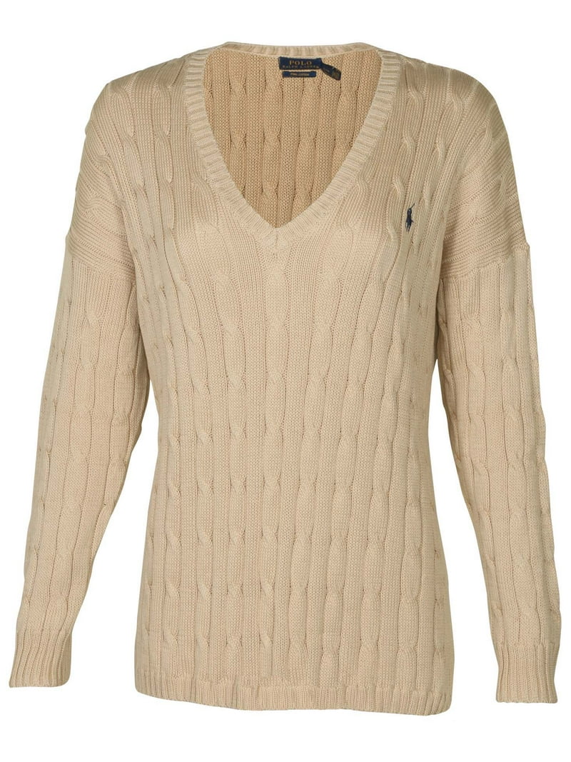 Polo Ralph Lauren Women's Cable Knit V-Neck Pony Sweater - Walmart.com