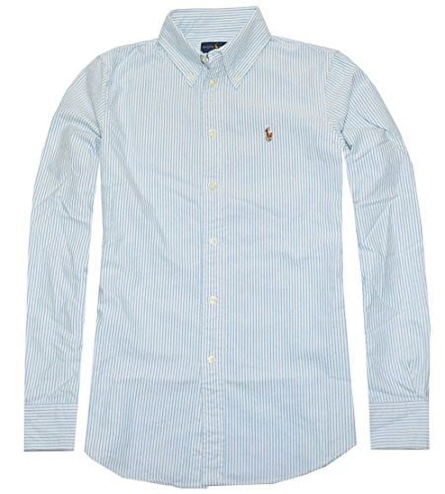Polo Ralph Lauren Women's Custom Fit Oxford Button Down Shirt, Azure/White,  XS 