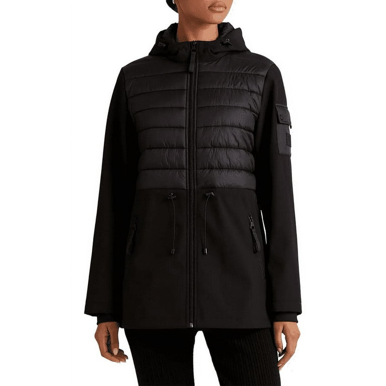 Polo Ralph Lauren Women's Soft Shell Hooded Hybrid Jacket With Quilting  Cinched Waist - Black - Medium (8-10)