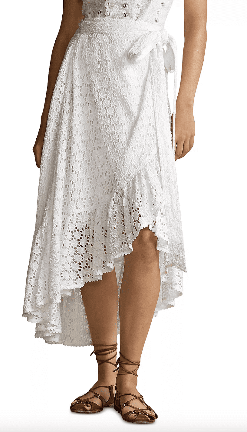 ワンピース RALPH LAUREN Women Mid Skirts 211972694001 WHITE LAUREN RALPH LAUREN Womens White Smocked Embroidered Clip