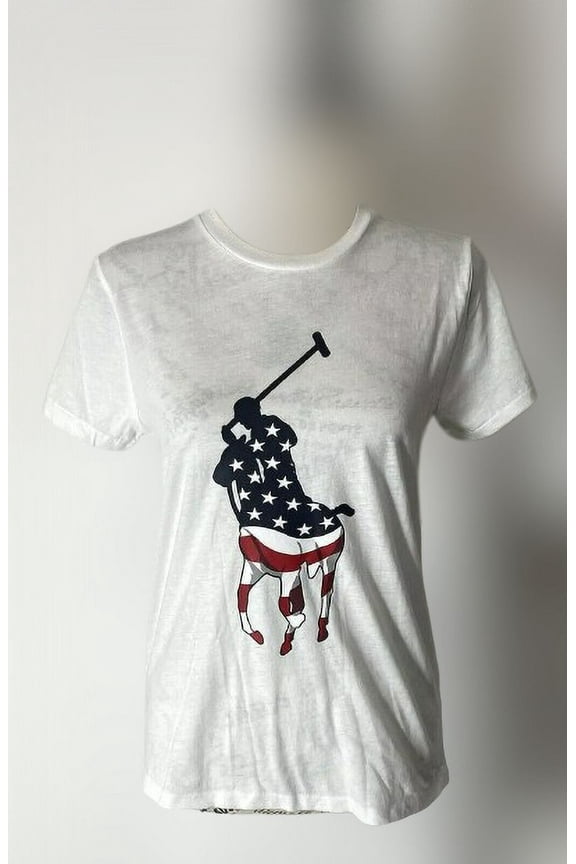 Women's WHITE Flag Big Pony T-Shirt Short Sleeve, Size XSmall