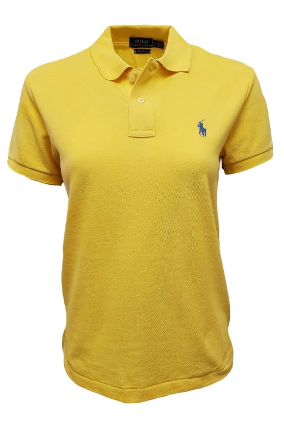 Womens Classic Fit Mesh Polo Shirt (Large, Yellow (Light Blue Pony))